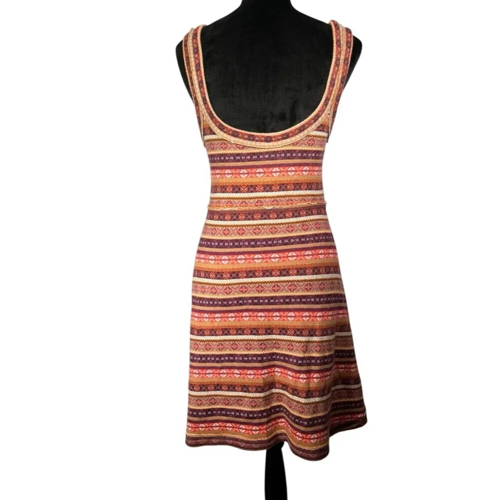 Free People Sleeveless Knit Dress Striped Nordic Boho festival retro Orange Red